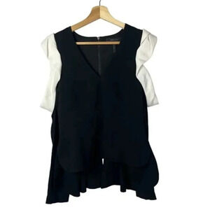 BCBGMaxAzria Black & White Cold Shoulder Peplum Long Sleeve Blouse XS